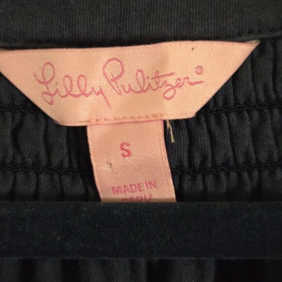 Lilly Pulitzer Navy Blue Teigen Dress 3/4 Bell Sleeve Henley Pima Cotton Size S - Picture 7 of 8